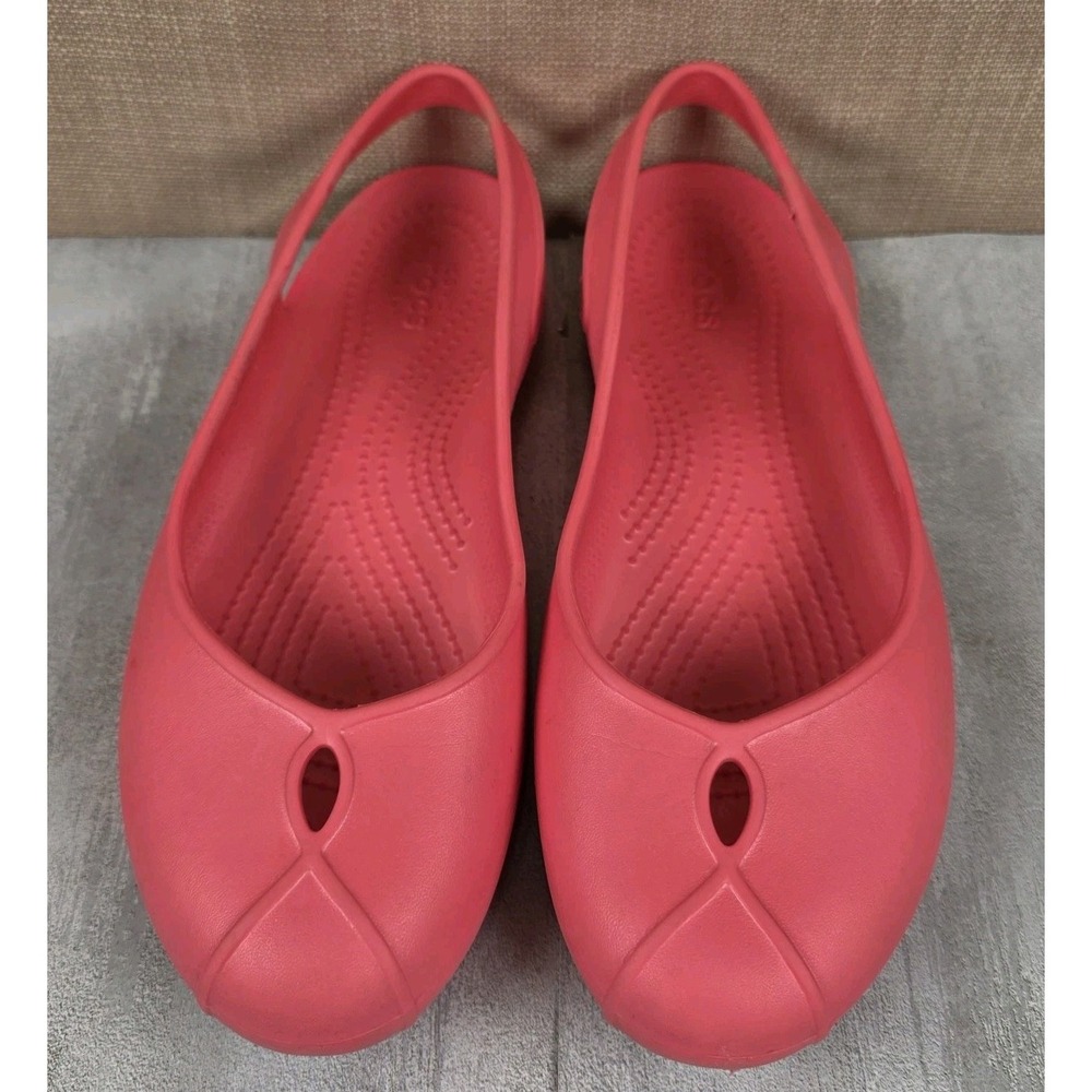 CROCS Womens Olivia II Flats Size 7 Coral‎ Slip On Ballet Sandals Beach Summer